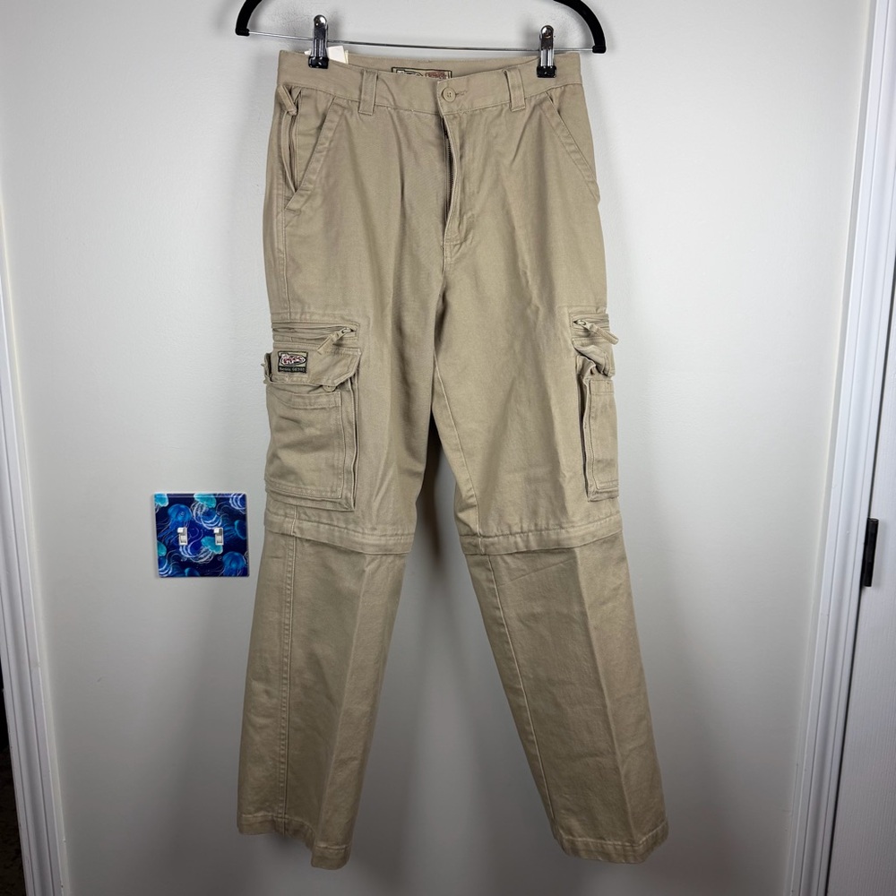 New VTG Lee Pipes Kids Cargo Pants Khaki Tan 14R Skater Grunge Convertible Y2K